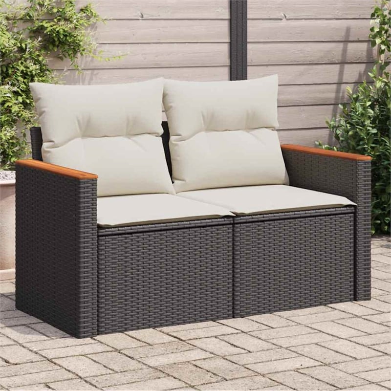 Afuera Living Contemporary Rattan Garden Sofa in Black And Cream