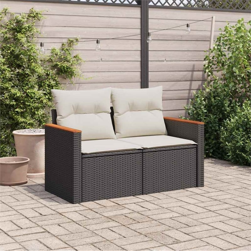 Afuera Living Contemporary Rattan Garden Sofa in Black And Cream