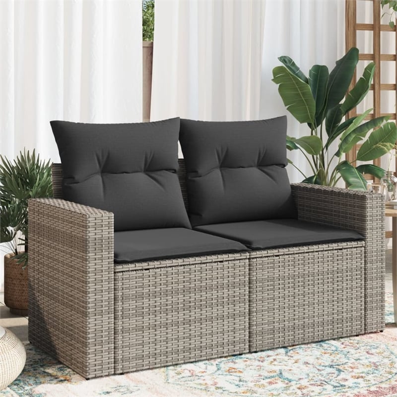 Afuera Living Medium PE Rattan Garden Sofa With Adjustable Feet in Gray