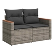 Afuera Living Rattan & Powder-Coated Steel & Acacia Wood Garden Sofa in Gray