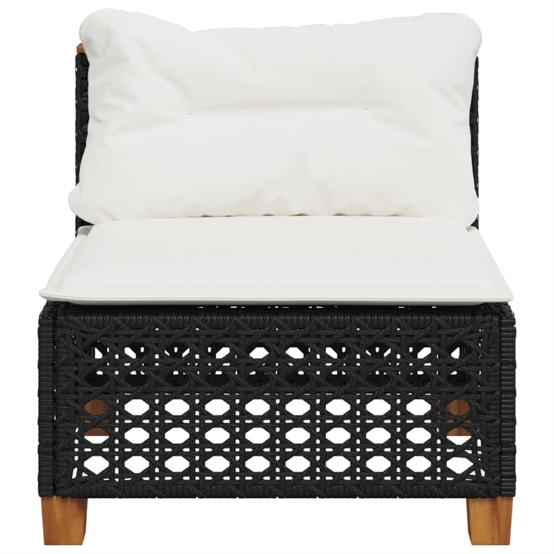 Afuera Living Patio Armless Sofa With Cushions in Cream White in Black Rattan