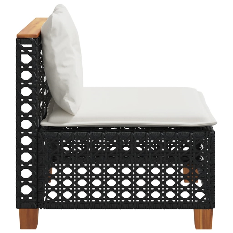 Afuera Living Patio Armless Sofa With Cushions in Cream White in Black Rattan