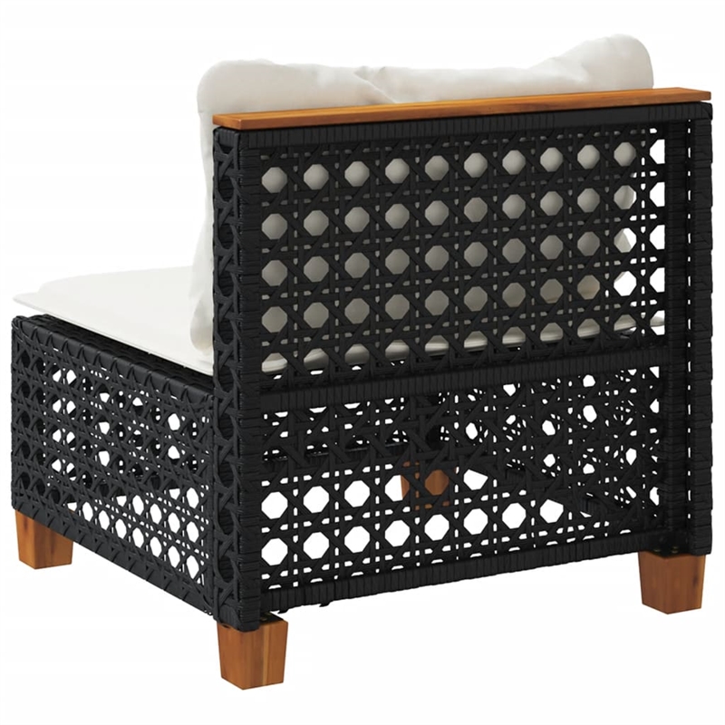 Afuera Living Patio Armless Sofa With Cushions in Cream White in Black Rattan