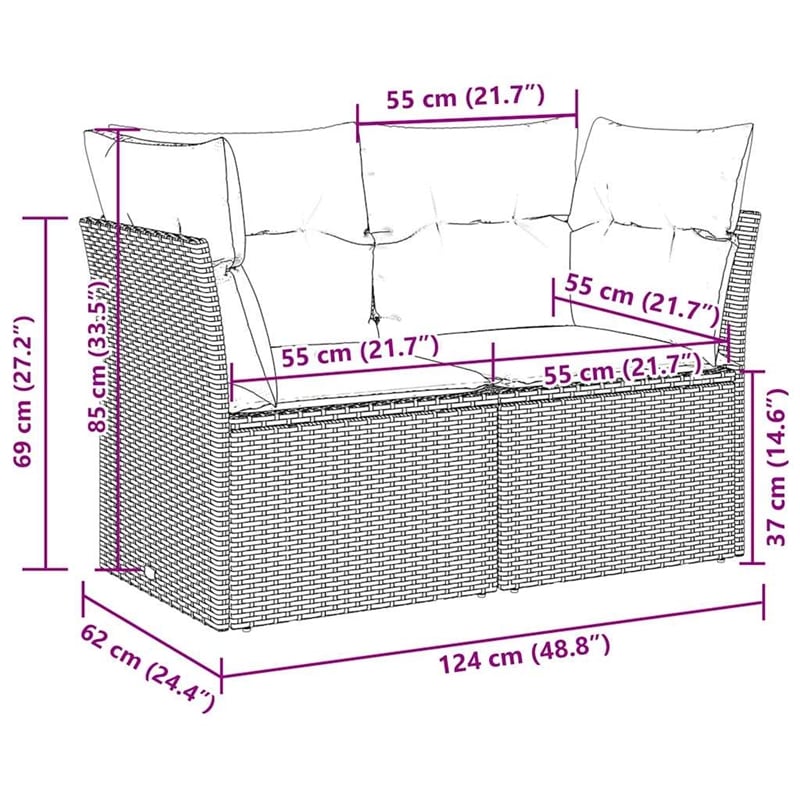 Afuera Living 2-Seater PE Rattan & Powder-Coated Steel Garden Sofa in Light Gray