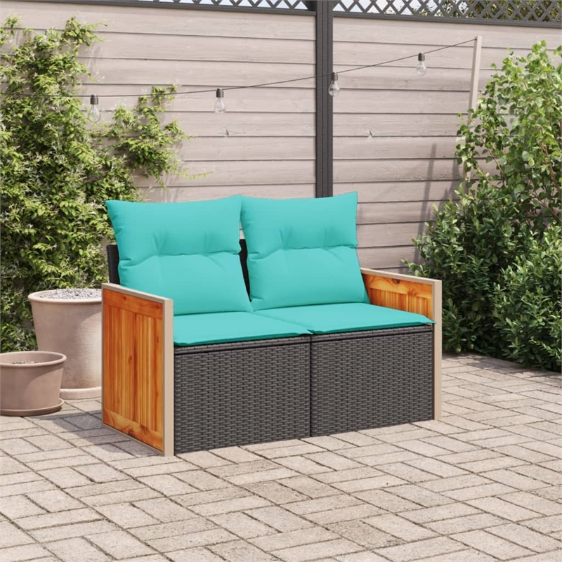 Afuera Living Contemporary Rattan Garden Sofa in Black And Blue