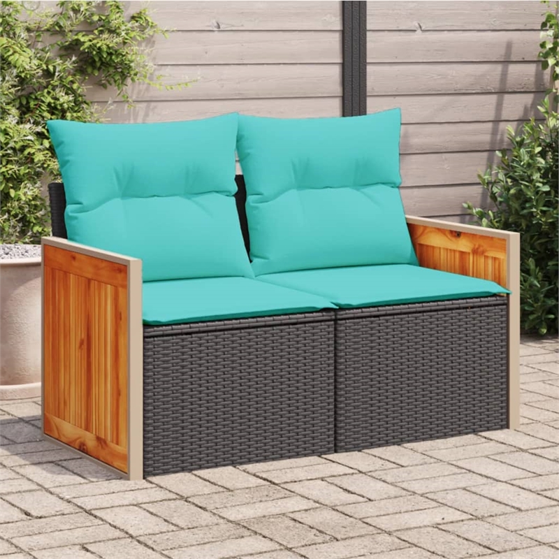 Afuera Living Contemporary Rattan Garden Sofa in Black And Blue