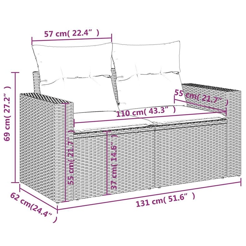 Afuera Living 2-Seater PE Rattan & Powder-Coated Steel Garden Sofa in Light Gray