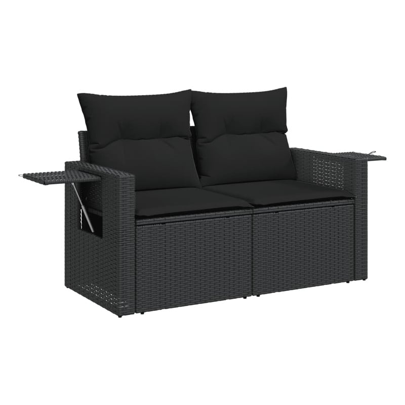 Afuera Living 2-Seater Rattan Garden Sofa With Adjustable Feet Foldable in Black