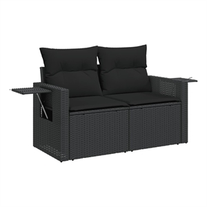 Afuera Living 2-Seater Rattan Garden Sofa With Adjustable Feet Foldable in Black
