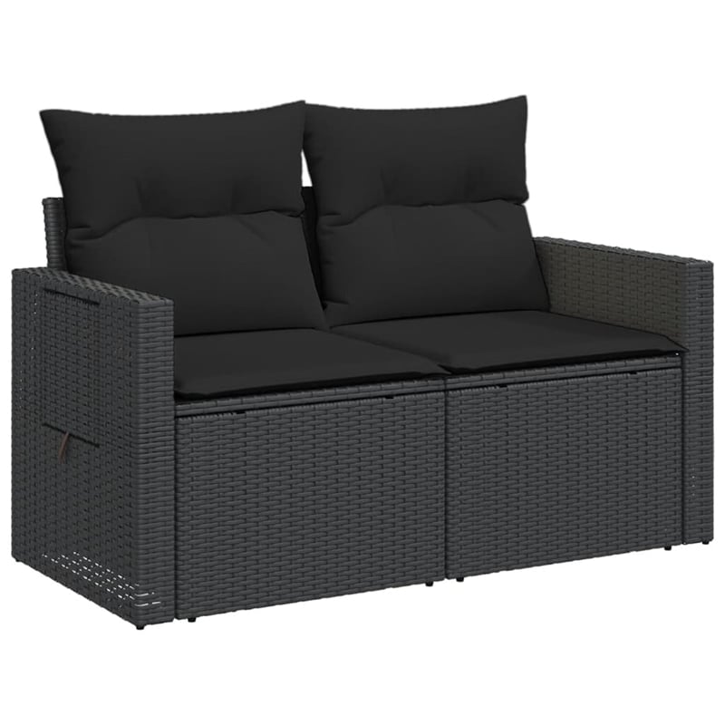 Afuera Living 2-Seater Rattan Garden Sofa With Adjustable Feet Foldable in Black