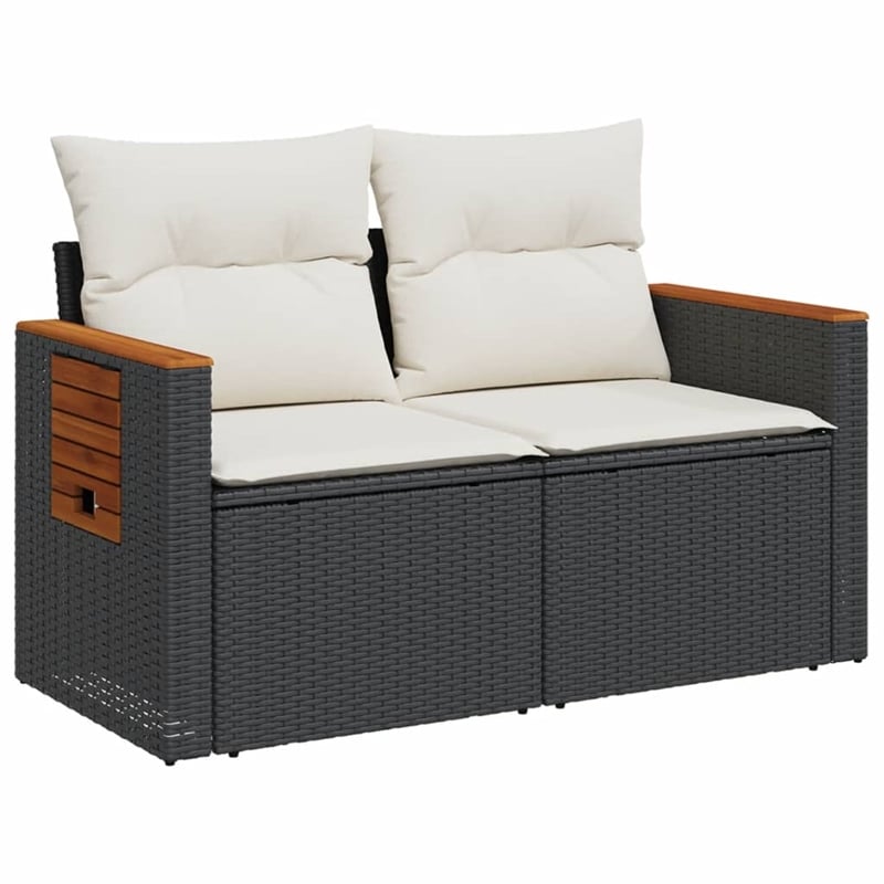 Afuera Living 2-Seater PE Rattan Garden Sofa With Adjustable Armrests in Black