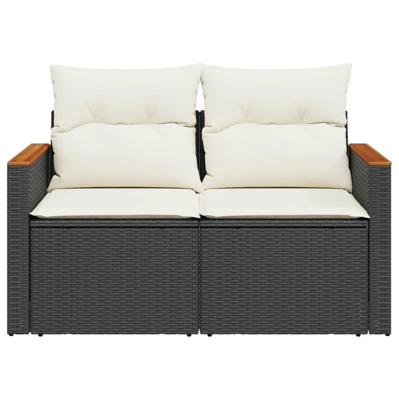 Afuera Living 2-Seater PE Rattan Garden Sofa With Adjustable Armrests in Black