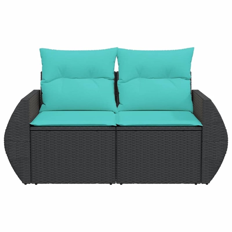 Afuera Living Rattan & Steel & Polyester Garden Sofa in Black & Blue
