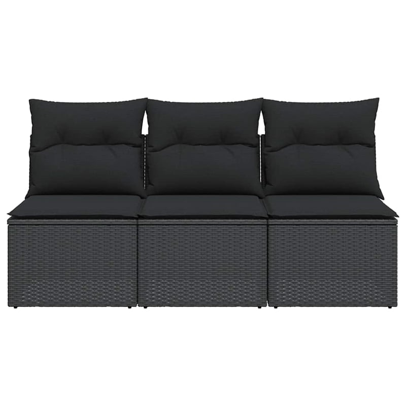Afuera Living 3-Seater Poly Rattan Garden Sofa With Adjustable Armrests in Black