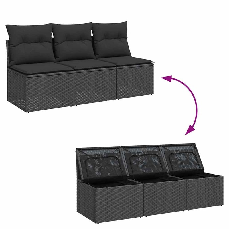 Afuera Living 3-Seater Poly Rattan Garden Sofa With Adjustable Armrests in Black