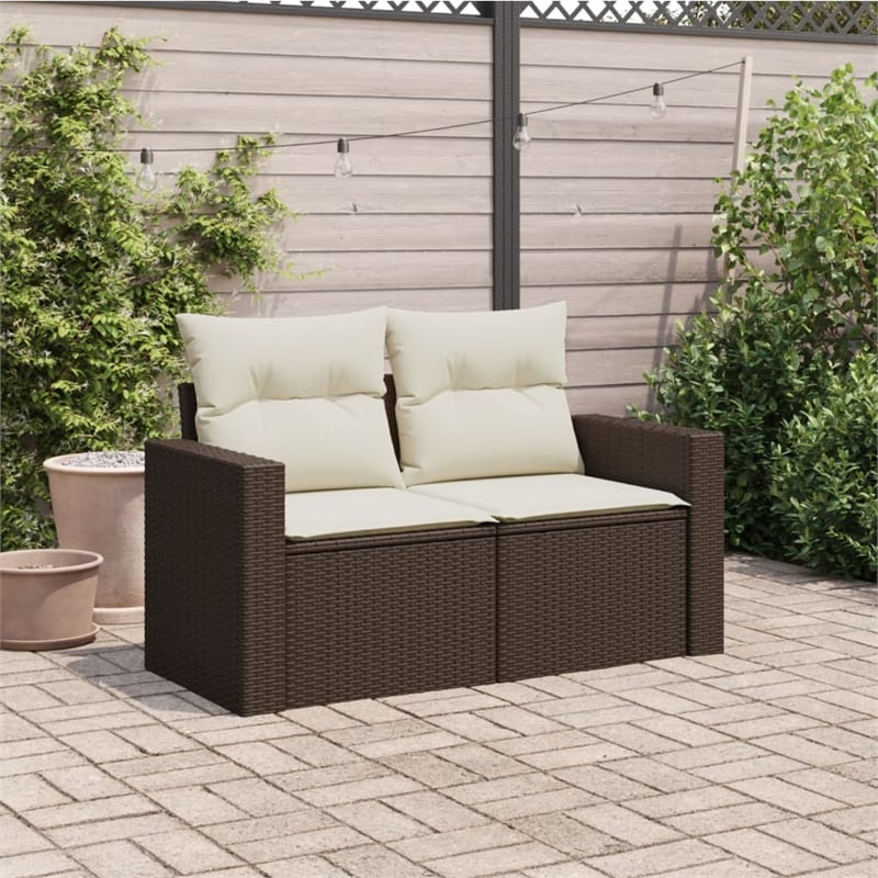 Afuera Living Poly Rattan 2-Seater Adjustable Feet Garden Sofa in Brown
