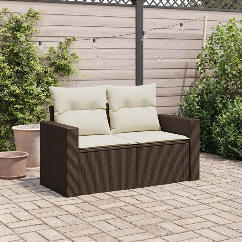 Afuera Living Poly Rattan 2-Seater Adjustable Feet Garden Sofa in Brown