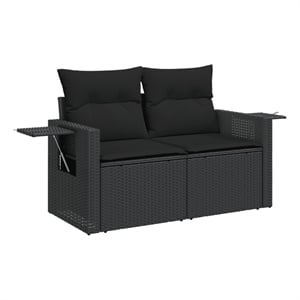 Afuera Living Contemporary 2-Seater PE Rattan Garden Sofa in Black