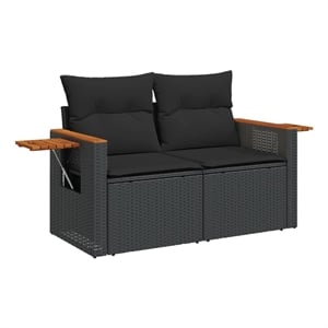 Afuera Living PE Rattan & Powder-Coated Steel & Acacia Wood Garden Sofa in Black