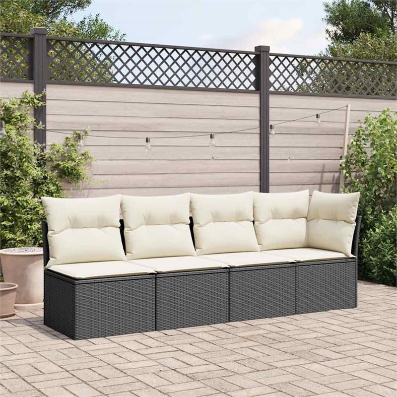 Afuera Living Contemporary Rattan Garden Sofa in Black And Cream