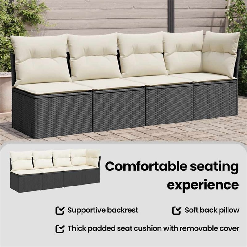 Afuera Living Contemporary Rattan Garden Sofa in Black And Cream