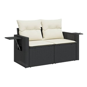 Afuera Living Contemporary Rattan Garden Sofa in Black And Cream