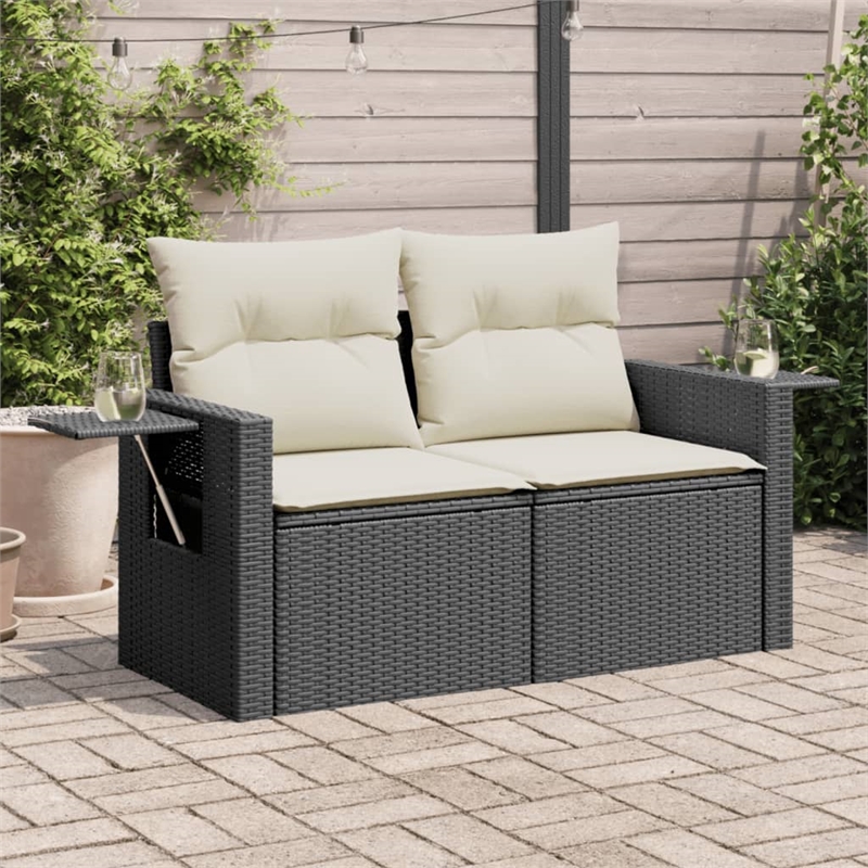 Afuera Living Contemporary Rattan Garden Sofa in Black And Cream
