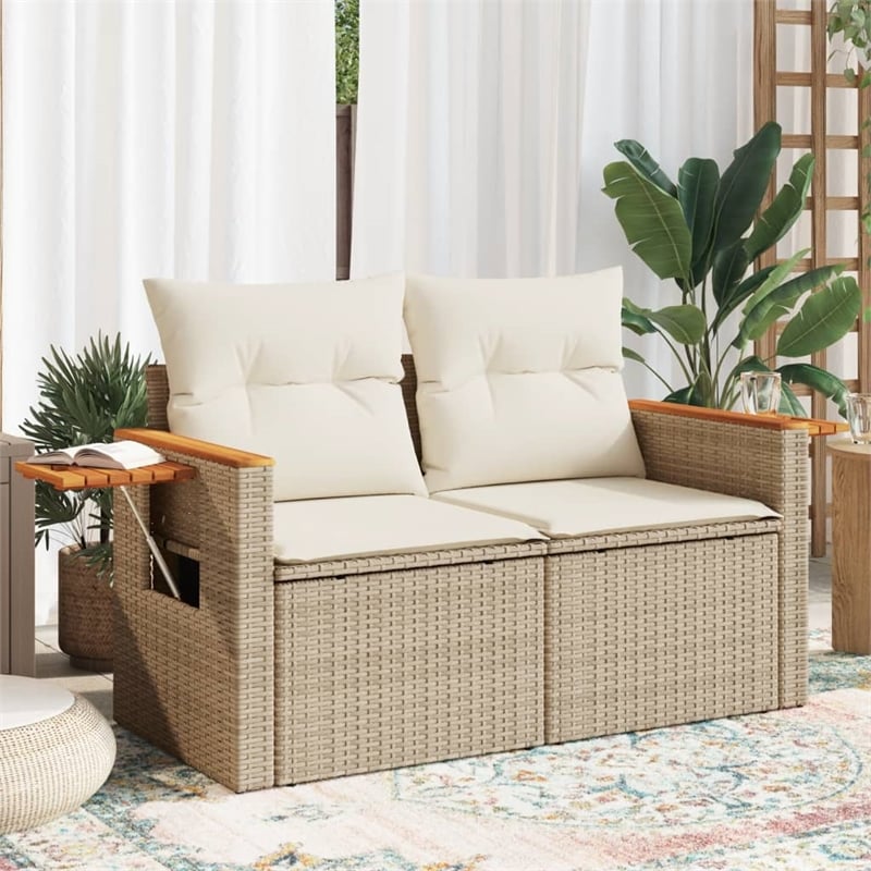 Afuera Living 2-Seater PE Rattan Foldable Outdoor Garden Sofa in Beige