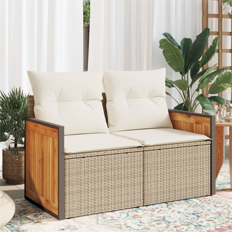 Afuera Living Contemporary Rattan Garden Sofa in Beige And Cream