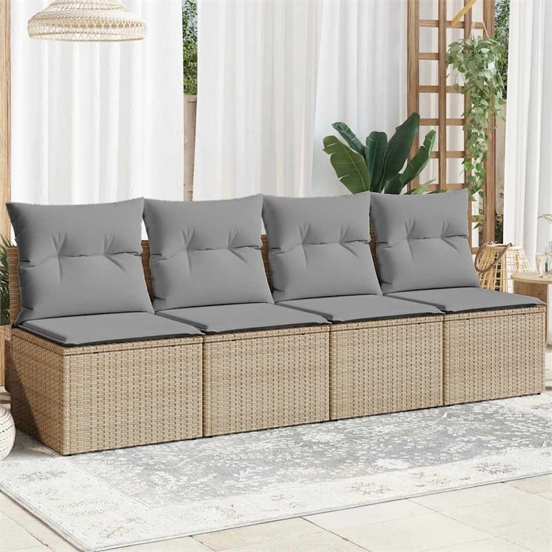 Afuera Living Large PE Rattan Garden Sofa With Adjustable Feet in Beige