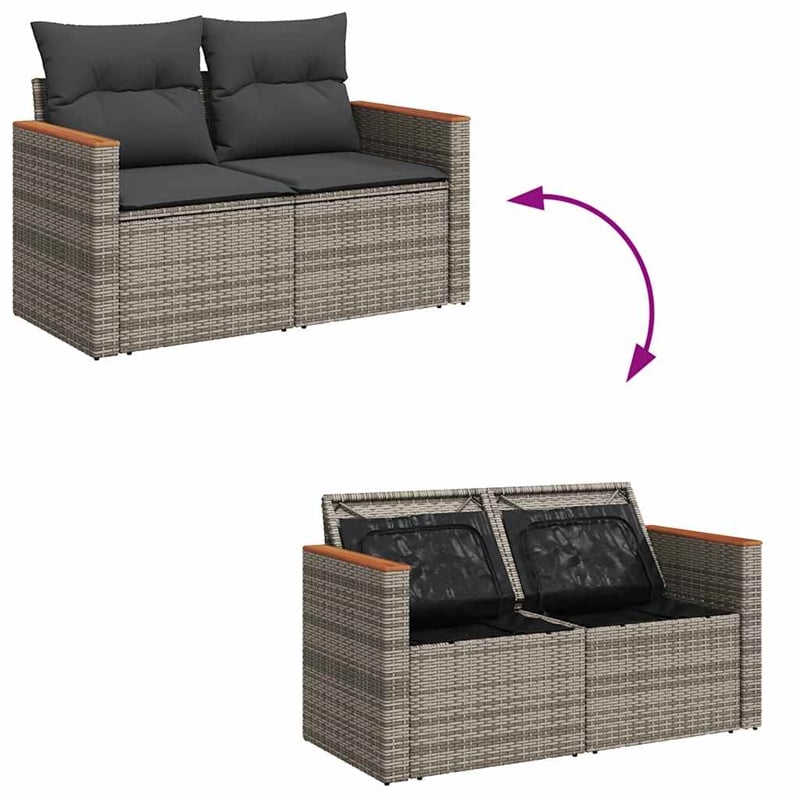 Afuera Living PE Rattan Powder-Coated Steel & Acacia Wood Garden Sofa in Gray