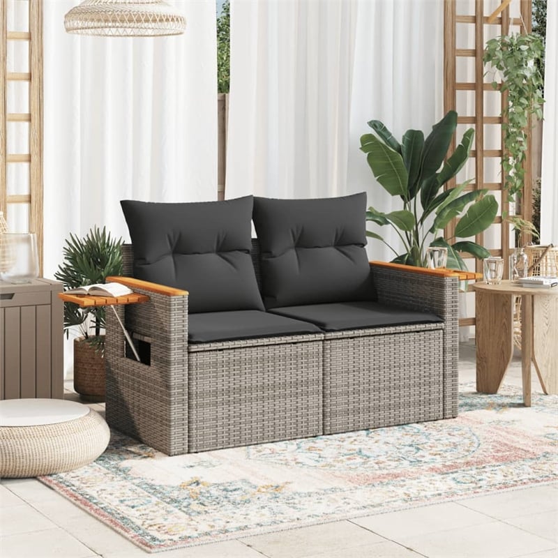 Afuera Living PE Rattan Powder-Coated Steel & Acacia Wood Garden Sofa in Gray