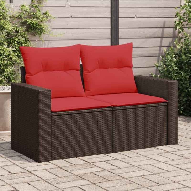 Afuera Living 2-Seater Patio Sofa With Cushions with Red and Brown Poly Rattan