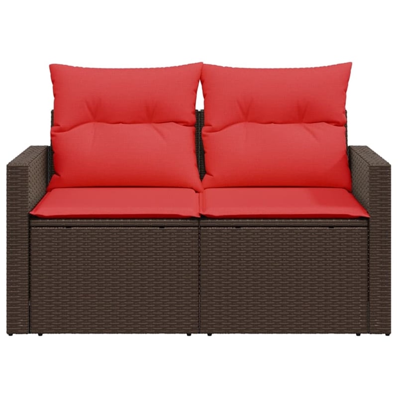 Afuera Living 2-Seater Patio Sofa With Cushions with Red and Brown Poly Rattan