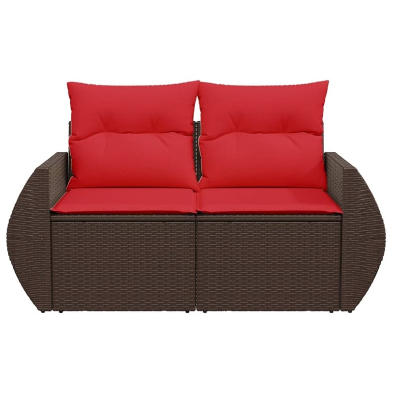 Afuera Living 2-Seater Patio Sofa With Cushions with Red and Brown Poly Rattan