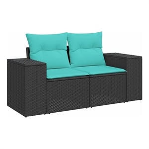 Afuera Living Contemporary Rattan Garden Sofa in Black And Blue