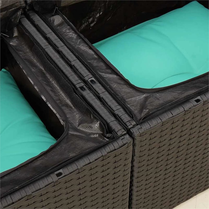Afuera Living Contemporary Rattan Garden Sofa in Black And Blue