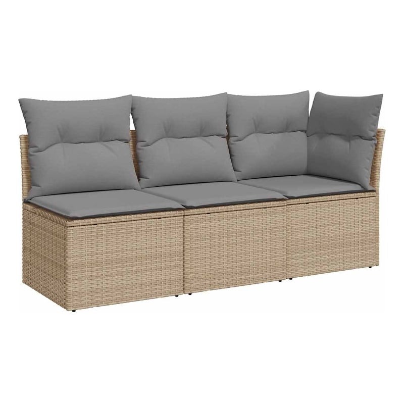 Afuera Living Rattan Steel & Fabric Garden Sofa in Beige & Light Gray