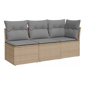 Afuera Living Rattan Steel & Fabric Garden Sofa in Beige & Light Gray