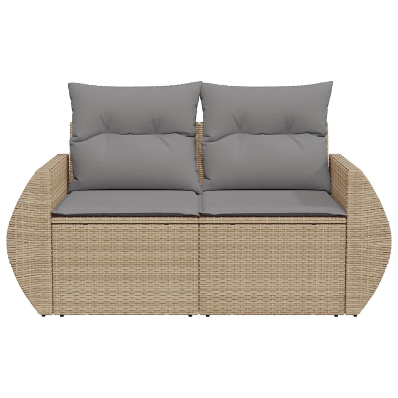 Afuera Living 2-Seater Poly Rattan Garden Sofa With Adjustable Feet in Beige