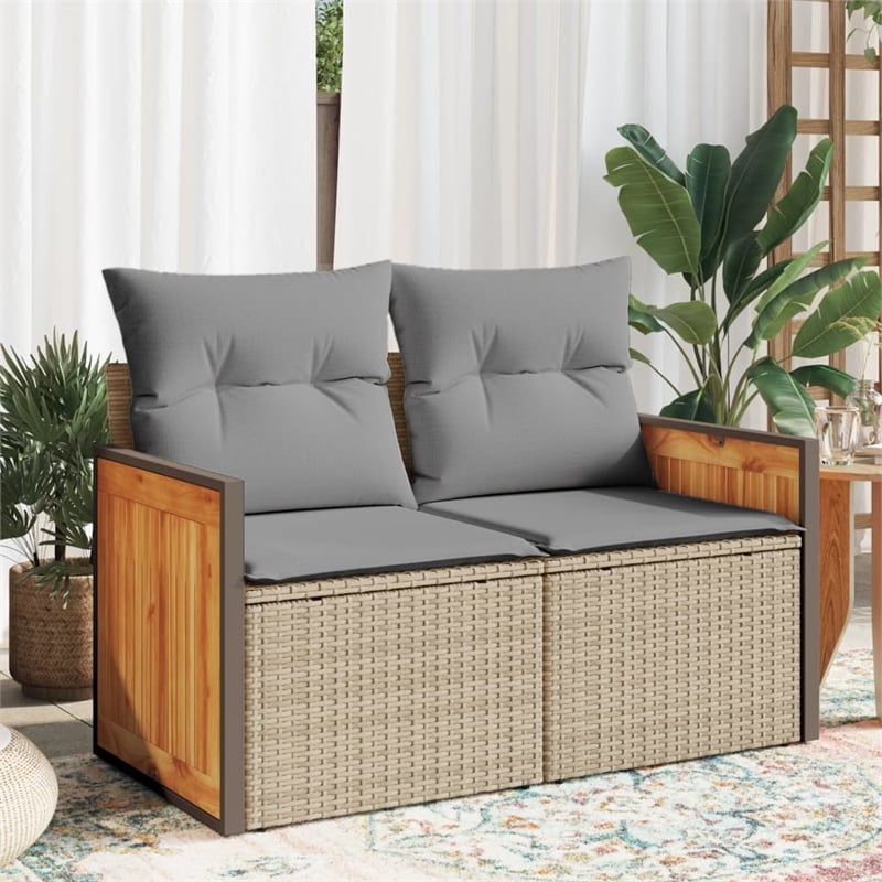 Afuera Living Medium Poly Rattan Garden Sofa With Adjustable Feet in Beige