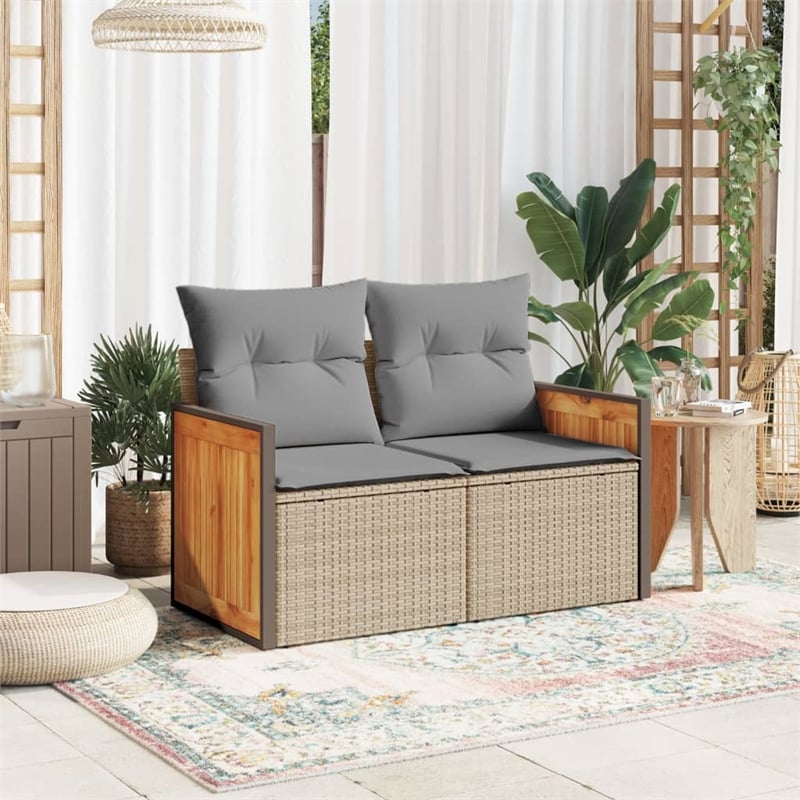 Afuera Living Medium Poly Rattan Garden Sofa With Adjustable Feet in Beige