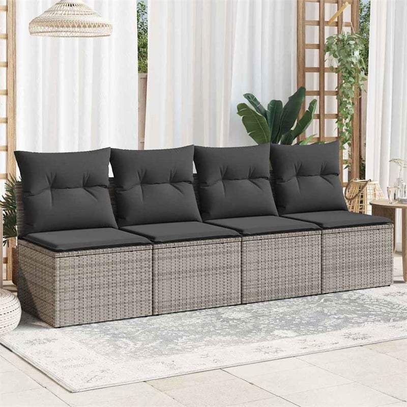 Afuera Living 4-Seater Poly Rattan Garden Sofa With Adjustable Feet in Gray