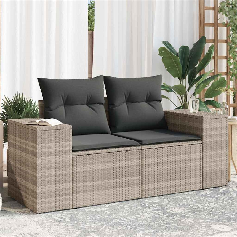 Afuera Living Rattan & Powder-Coated Steel & Polyester Garden Sofa in Light Gray