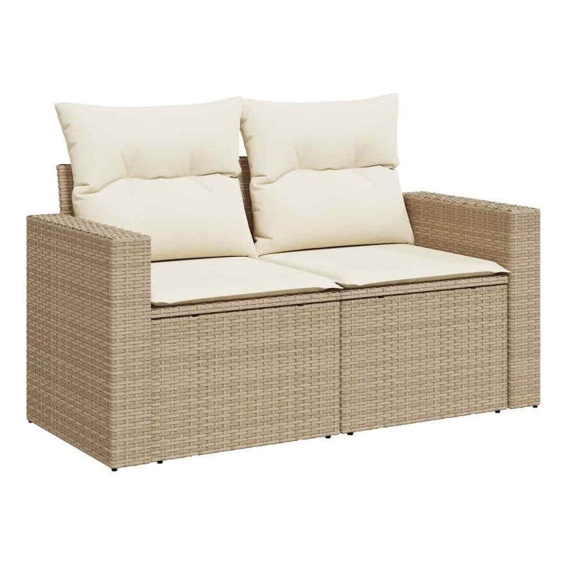 Afuera Living 2-Seater PE Rattan Garden Sofa With Adjustable Feet in Beige