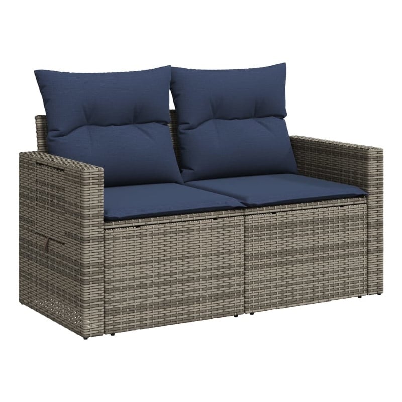 Afuera Living 2-Seater Patio Sofa with Cushions in Navy Blue & Gray Poly Rattan