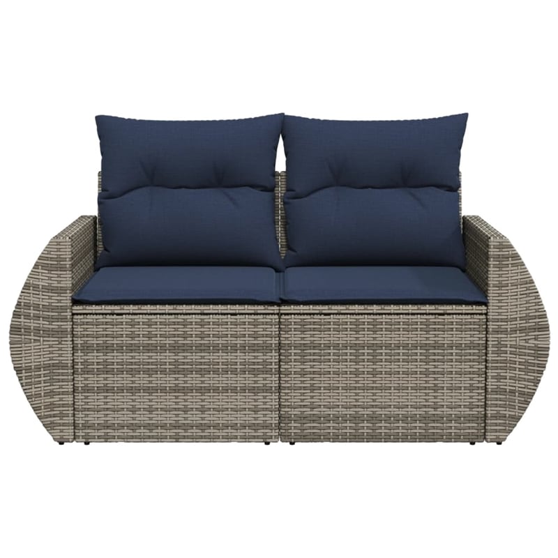 Afuera Living 2-Seater Patio Sofa with Cushions in Navy Blue & Gray Poly Rattan