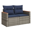 Afuera Living 2-Seater Patio Sofa with Cushions in Navy Blue & Gray Poly Rattan