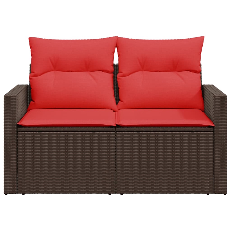 Afuera Living 2-Seater Patio Sofa With Cushions with Red and Brown Poly Rattan