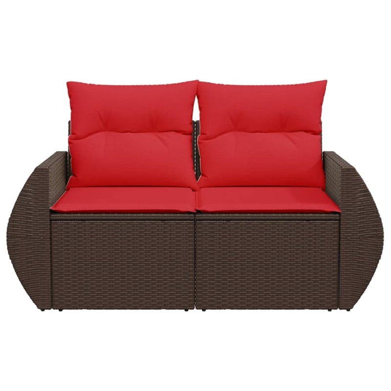 Afuera Living 2-Seater Patio Sofa With Cushions with Red and Brown Poly Rattan